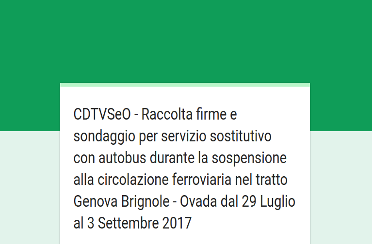 CDTVSeO – Raccolta firme e sondaggio per sospensione estiva treni